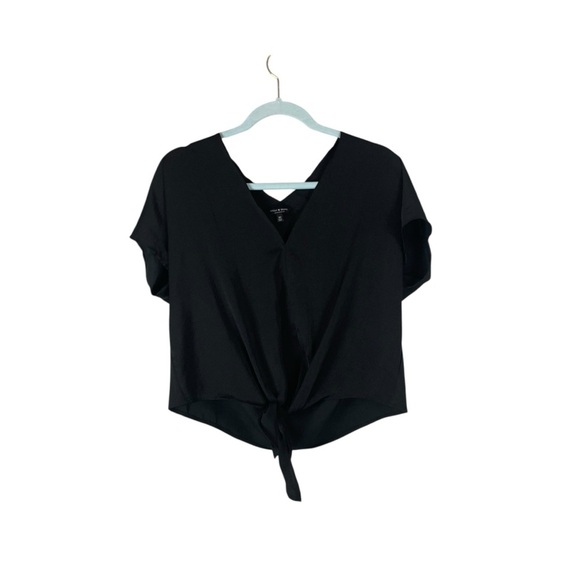 Lucky Brand Black V-Neck Tie Front Short Sleeve Blouse XS - Picture 1 of 8
